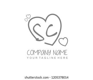Initial SC with love logo template vector