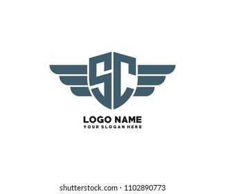 Initial SC wing logo template vector