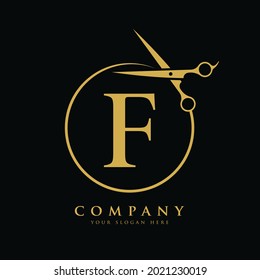 Initial Scissors Letter F Logo Design vector Template. Abstract Circle F Logo Design
