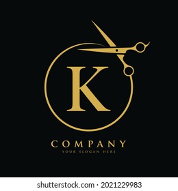 Initial Scissors Letter K Logo Design vector Template. Abstract Circle K Logo Design