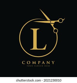 Initial Scissors Letter L Logo Design vector Template. Abstract Circle L Logo Design