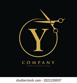 Initial Scissors Letter Y Logo Design vector Template. Abstract Circle Y Logo Design