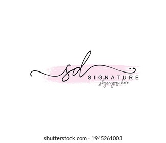 Initial SD beauty monogram and elegant logo design, handwriting logo of initial signature, wedding, fashion, floral and botanical with creative template.