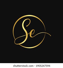 Initial SE Gold Script Circle Letter Logo Design vector Template