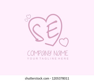 Initial SE with love logo template vector