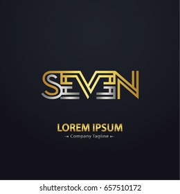 Initial SEVEN Letter Abstract Vector Logo Design Template. Creative Typographic Concept Icon with Gold Color.