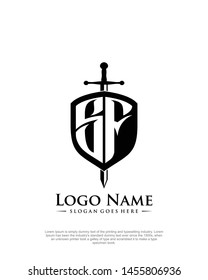 initial SF letter with shield style logo template vector