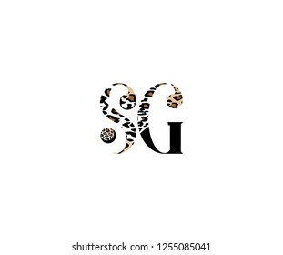 Letra inicial SG con logotipo de patrón leopardo de lujo
