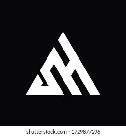 initial sH AH letter logo inside triangle black monogram
