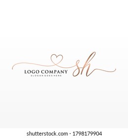 Initial SH beauty monogram and elegant logo design, handwriting logo of initial signature, wedding, fashion, floral and botanical with creative template.