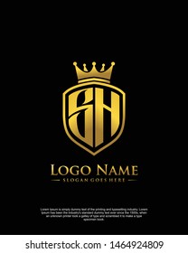 initial SH letter with shield style logo template vector