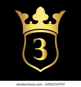 Initial shield crown Logo combine with letter 3 vector template