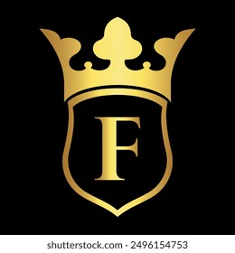 Initial shield crown Logo combine with letter F vector template