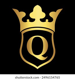 Initial shield crown Logo combine with letter Q vector template