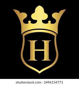 Initial shield crown Logo combine with letter H vector template