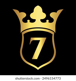 Initial shield crown Logo combine with letter 7 vector template