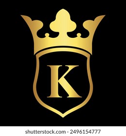 Initial shield crown Logo combine with letter K vector template