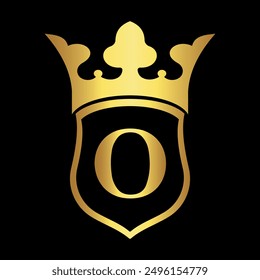 Initial shield crown Logo combine with letter O vector template