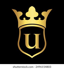Corona de escudo inicial Logotipo combinado con letra U Plantilla de Vector