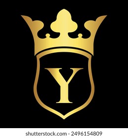 Initial shield crown Logo combine with letter Y vector template