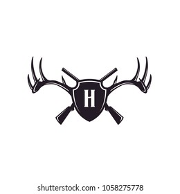 Initial Shield Deer Buck Stag hart Antler Guns for Wildlife Hunting Protect logo design inspiration