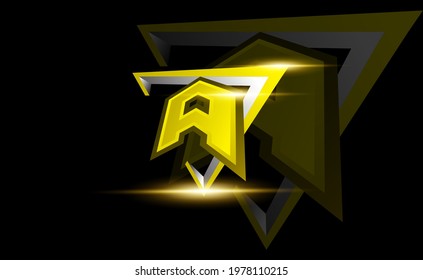 Initial A with shield, vector initial letter monogram esport, twitch and gaming logo template