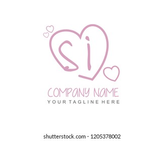 Initial SI with love logo template vector