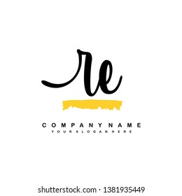 RE initial signature logo. handwriting logo template vector,