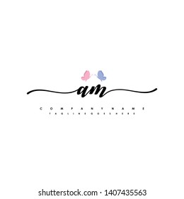 AM initial signature logo. handwriting logo template vector,