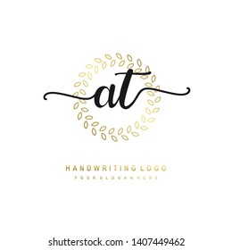 AT initial signature logo. handwriting logo template vector,