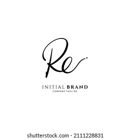 RE logotipo de firma inicial. vector de plantilla de logotipo de escritura a mano