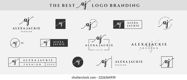 Letra inicial simple AJ Un monograma sobre el negro para la belleza, la moda, la colección de diseño fotográfico