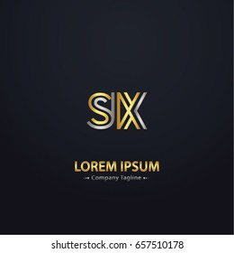 Initial SIX Letter Abstract Vector Logo Design Template. Creative Typographic Concept Icon with Gold Color.