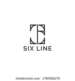 Initial Six Logo with line art style design template illustration