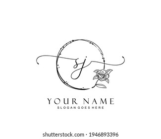 Monograma inicial de belleza SJ y diseño elegante de logotipo, logotipo de escritura a mano de firma inicial, boda, moda, floral y botánica con plantilla creativa.