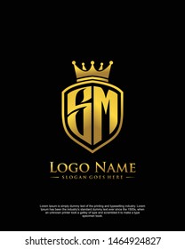 initial SM letter with shield style logo template vector