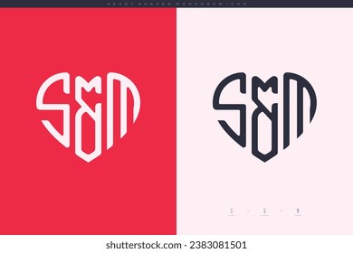 initial SM letters with red heart and love logo flat icon monogram concept