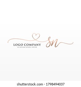 Monograma inicial de belleza SN y diseño elegante de logotipo, logotipo de escritura a mano de firma inicial, boda, moda, floral y botánica con plantilla creativa.