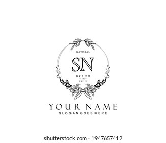 Initial SN beauty monogram and elegant logo design, handwriting logo of initial signature, wedding, fashion, floral and botanical with creative template.