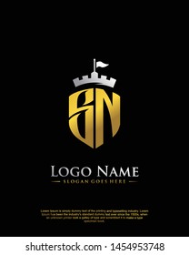 initial SN letter with shield style logo template vector