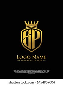 initial SP letter with shield style logo template vector