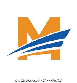 Initial Speed boat Logo combine with letter M vector template