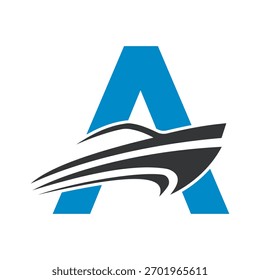 Logo de la lancha de velocidad inicial combinado con la letra A Plantilla de Vector