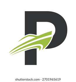 Initial Speed boat Logo combine with letter P vector template