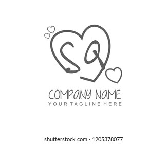 Initial SQ with love logo template vector