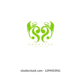 Initial SS Letter Abstract Green Leaf Monogram Stylish Logo Design