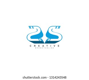 Initial SS Letter Abstract Linear Creative Blue Color 3D Logotype