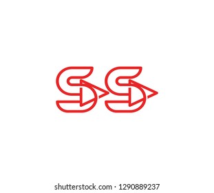 Initial SS Letter Linear Red Line with Play Media Logo Design