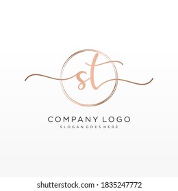 Initial ST beauty monogram and elegant logo design, handwriting logo of initial signature, wedding, fashion, floral and botanical with creative template.