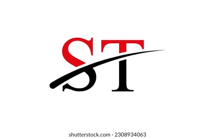 Logotipo inicial de la carta ST con plantilla de vectores gráficos de diseño Swoosh para identidad de empresa y empresa.	